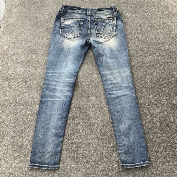 Miss Me Jeans Womens 29 Blue Signature Skinny Embellished Rhinestone Whiskers - Picture 5 of 10